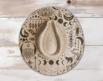 Boho Vargar Bredbrättad Hatt Lasergravering SVG