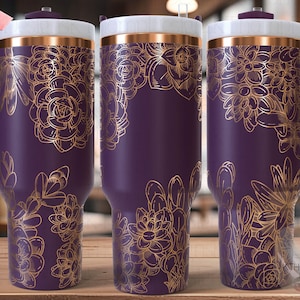 Succulents Floral Tumbler Wrap SVG, 40oz Laser Engraving File, Rotary Engrave Digital Design, Floral SVG Design