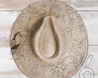 Tropical Plants and Birds Wide Brim Hat Laser Engraving SVG