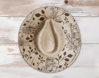 Floral Books Wide Brim Hat Laser Engraving SVG