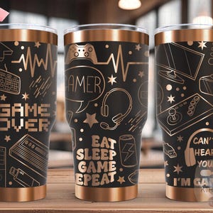 Gamer Videospiel Tumbler Wrap SVG, 20oz und 30oz Lasergravur Datei, Drehbereites digitales Design, Hobby Reise SVG