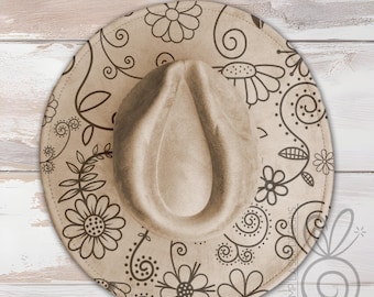 Swirly Spring Florals Wide Brim Hat Laser Engraving SVG