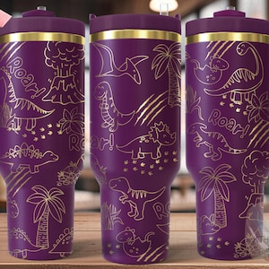 Dinosaur Doodles Cute Dinos Tumbler Wrap SVG, 40oz Laser Engraving File, Rotary Ready Digital Design, Fantasy Magic SVG