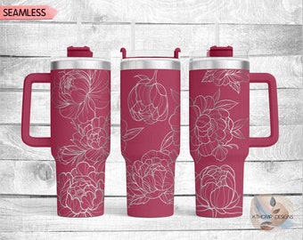 Peonies Laser Engraved Full Wrap Design for 40oz Tumbler, Digital Download, SVG, Seamless Design, Tumbler Wrap For Laser Rotary