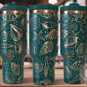 Seashells Beach Vacation Summer Tumbler Wrap SVG, 40oz Laser Engraving File, Rotary Ready Digital Design, Ocean Nautical SVG
