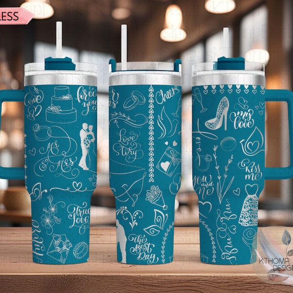 Wedding Bride Marriage Laser Engraved Full Wrap Design for 40oz Tumbler, Digital Download, Seamless Design, SVG For Laser Rotary