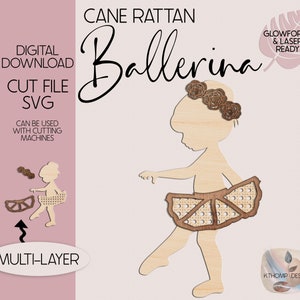 Ballerine en rotin en rotin découpé au laser fichier SVG, ballerine en rotin, signe de chambre d'enfant bohème, ballerine SVG, danseuse en bois, décoration de chambre d'enfant, Glowforge, XTool