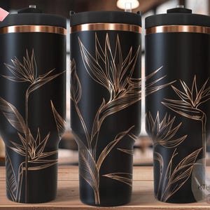 Bird Of Paradise Tumbler Wrap SVG, 40oz plik do grawerowania laserowego, obrotowy projekt cyfrowy, kwiatowy projekt SVG