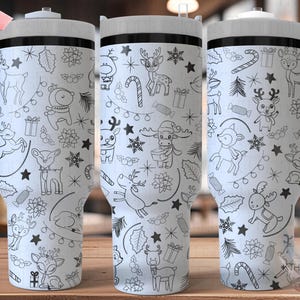 Cute Reindeer Doodles Christmas  Holiday Tumbler Wrap SVG, 40oz Laser Engraving File, Rotary Ready Digital Design, Seasonal SVG