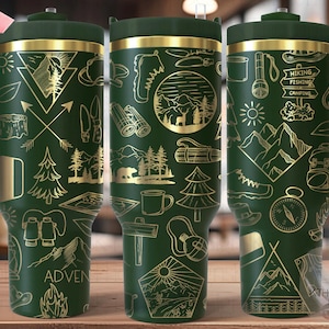 Envoltura para vaso SVG con dibujos de senderismo, archivo de grabado láser de 40 oz, diseño digital listo para rotatorio, SVG de naturaleza al aire libre