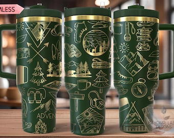 Hiking Doodles Tumbler Wrap SVG, 40oz Laser Engraving File, Rotary Ready Digital Design, Outdoor Nature SVG