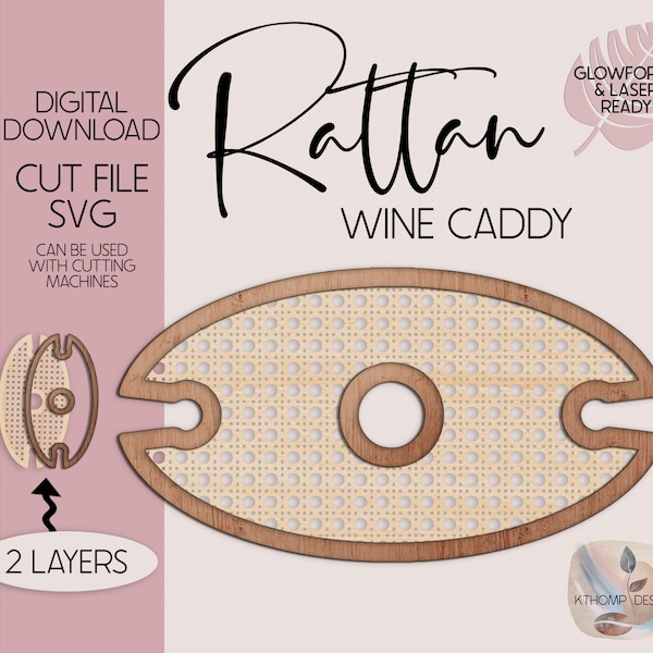 Laser Cut Rattan Wine Caddy design, Instant Digital Download, Laser Cut File, Glowforge File, Glowforge Tested, Cricut, SVG