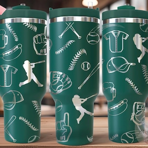 Baseball doodles Tumbler Wrap SVG, fichier de gravure laser 40 oz, conception numérique prête pour rotation, fan de sport SVG