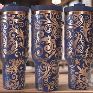 Tooled Leather Stamped Leather Tumbler Wrap SVG, 40oz Laser Engraving File, Rotary Ready Digital Design, Western Farm SVG