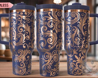 Envoltório SVG de couro com estampa floral a laser para copos com alça de 30 oz e 40 oz