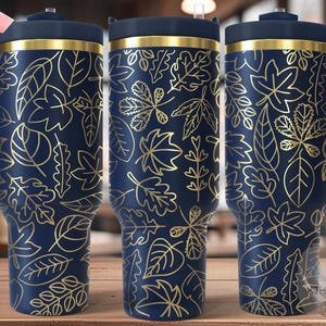 Fall Leaves Doodles Holiday Tumbler Wrap SVG, 40oz Laser Engraving File, Rotary Ready Digital Design, Seasonal SVG