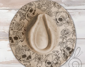 Skulls & Roses Wide Brim Hat Laser Engraving SVG