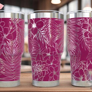 Tropical Plants Tumbler Wrap SVG, 20oz and 30oz Laser Engraving File, Rotary Engrave Digital Design, Floral SVG Design