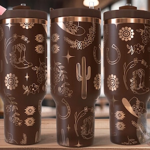 Western Floral Tumbler Wrap SVG, 40oz Laser Engraving File, Rotary Ready Digital Design, Western Farm SVG