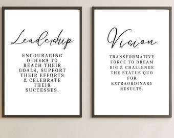 Arte mural imprimible con visión de liderazgo, decoración motivacional para oficina, con afirmaciones positivas, cita inspiradora, arte para negocios y trabajo (juego de 2)