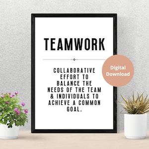 Utskrivbar väggkonst med definition av lagarbete, heminredning för kontor, väggkonst, inspirerande poster, motiverande konstverk, samarbete, företagsinredning