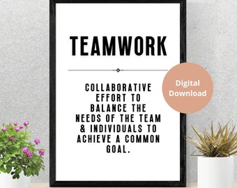 Definición de trabajo en equipo: arte de pared imprimible, decoración para el hogar y la oficina, póster inspirador, obra de arte motivacional, colaboración, decoración empresarial.