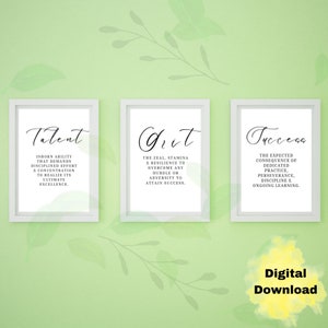 Talent Grit Success Printable Wall Art, Motivation Home Office Decor, Inspirational Quote, Positive Affirmation, Entrepreneur, Graduate Gift
