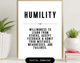Definicja pokory Wydrukowana sztuka ścienna, wystrój domu i biura, plakat inspirujący, motywujące dzieło sztuki, nowoczesny minimalistyczny design