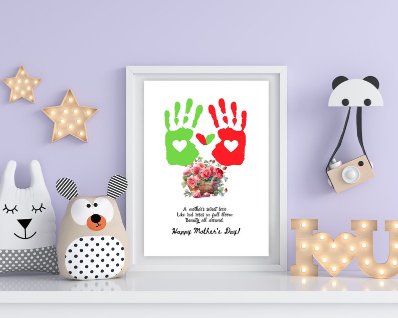 Mother's Day Handprint Craft Printable Red Rose Basket - Etsy
