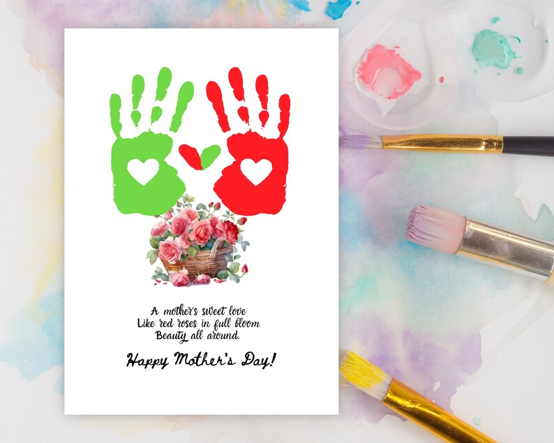Mother's Day Handprint Craft Printable Red Rose Basket - Etsy
