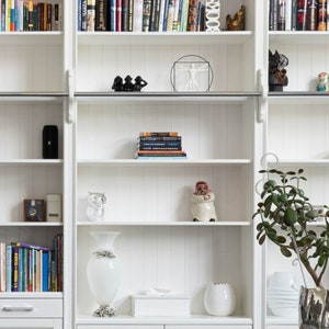 Transform Your Zoom Calls, Google, Skype with Stunning Virtual Backgrounds Modern White Bookshelves, Perfect for Remote Work and Interviews