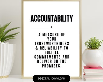 Definición de responsabilidad imprimible, arte mural motivacional para decoración del hogar y la oficina, cita inspiradora, arte digital, póster imprimible