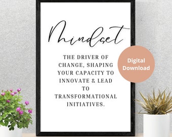 Mindset Definition Printable Wall Art, Office and Dorm Decor, Inspirational Poster, Motivational Artwork, Positive Thinking, Growth Mindset