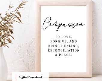 Definición de compasión: Arte mural imprimible para decoración del hogar y la oficina, póster inspirador, obra de arte motivacional, diseño minimalista en blanco y negro.