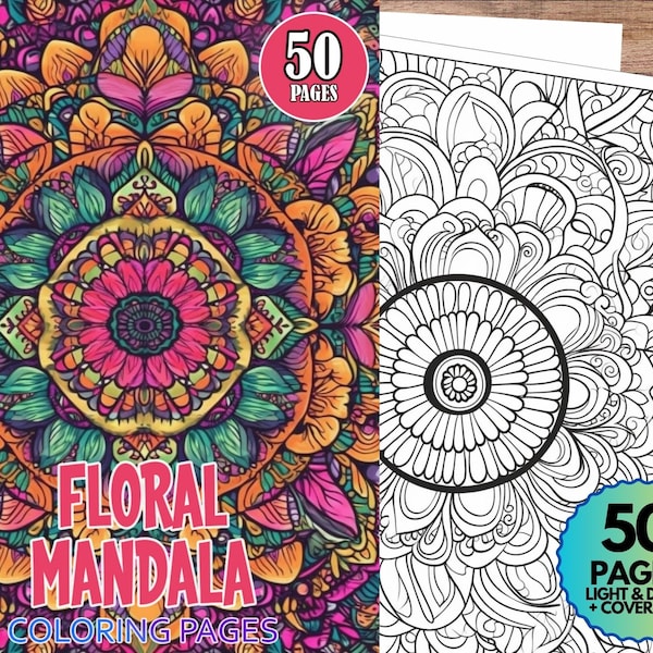 50 Floral Mandala Coloring Pages, Adult Coloring, Kids Coloring, Relaxing, Mandala, Colouring, Coloring Book, Flower, Flowery