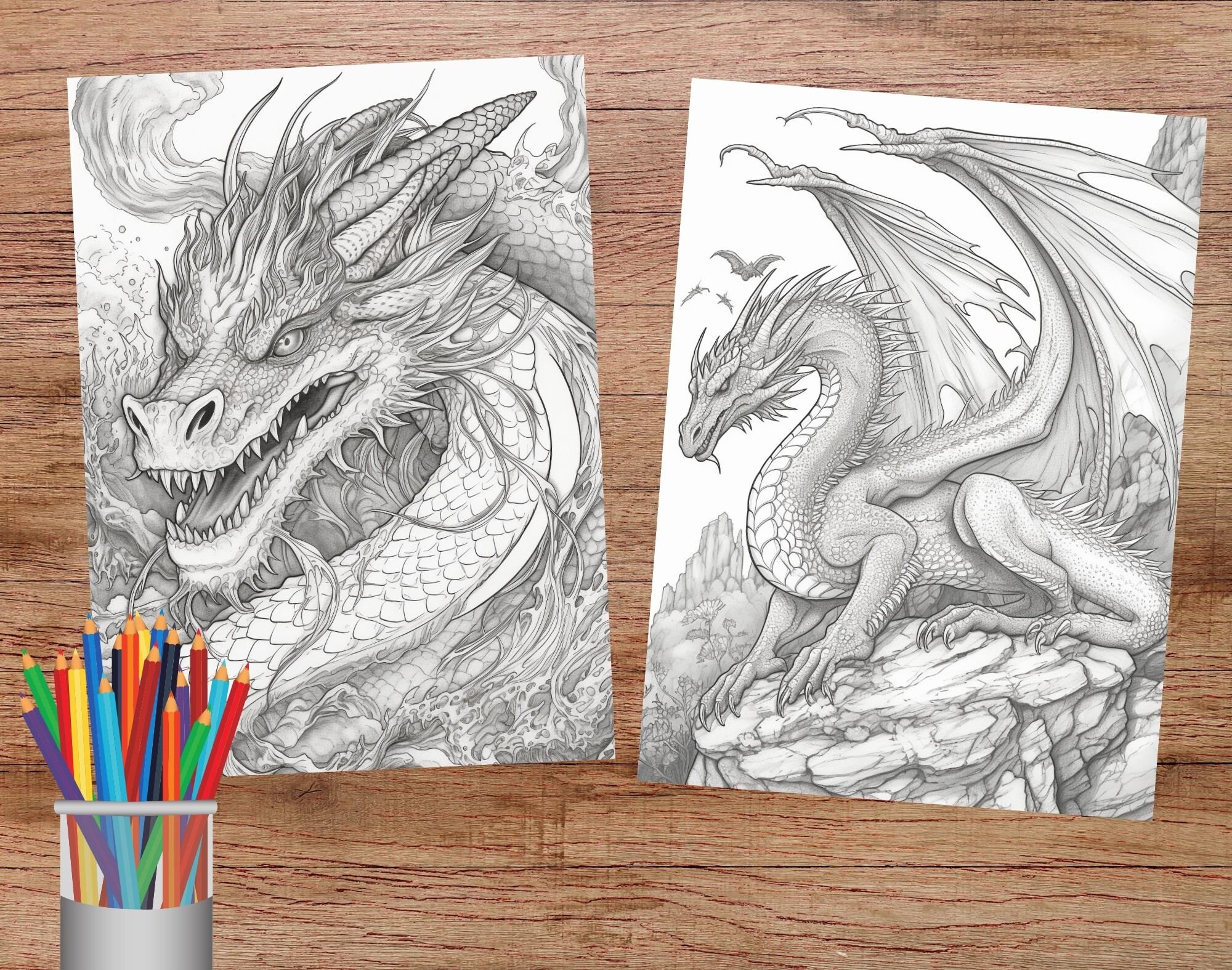 24 Detailed Dragon Coloring Pages Instant PDF Download Adult Coloring ...