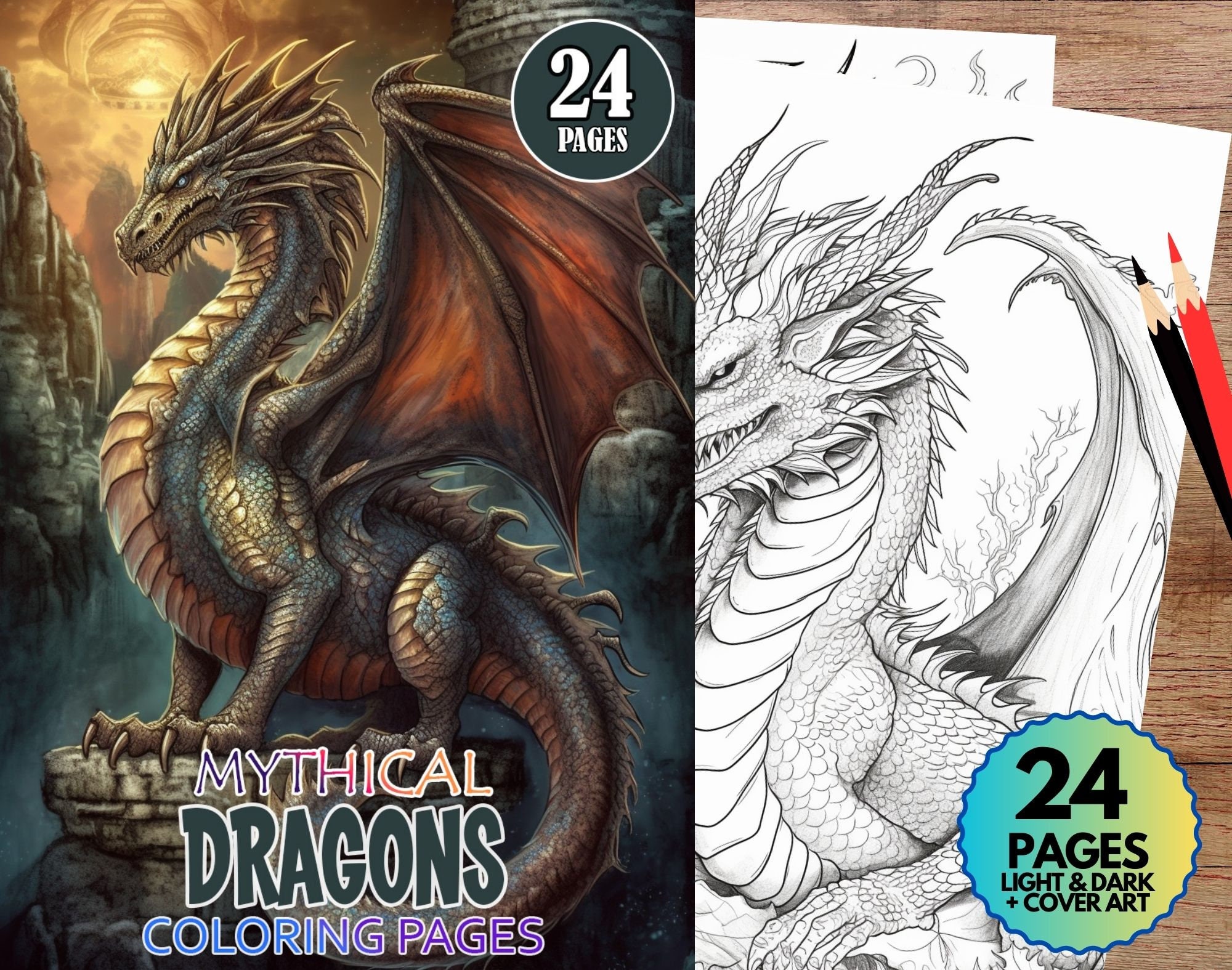 Majestic Dragons Coloring Book, 24 Coloring Pages, Printable PDF, Instant Download, Cover Art ...