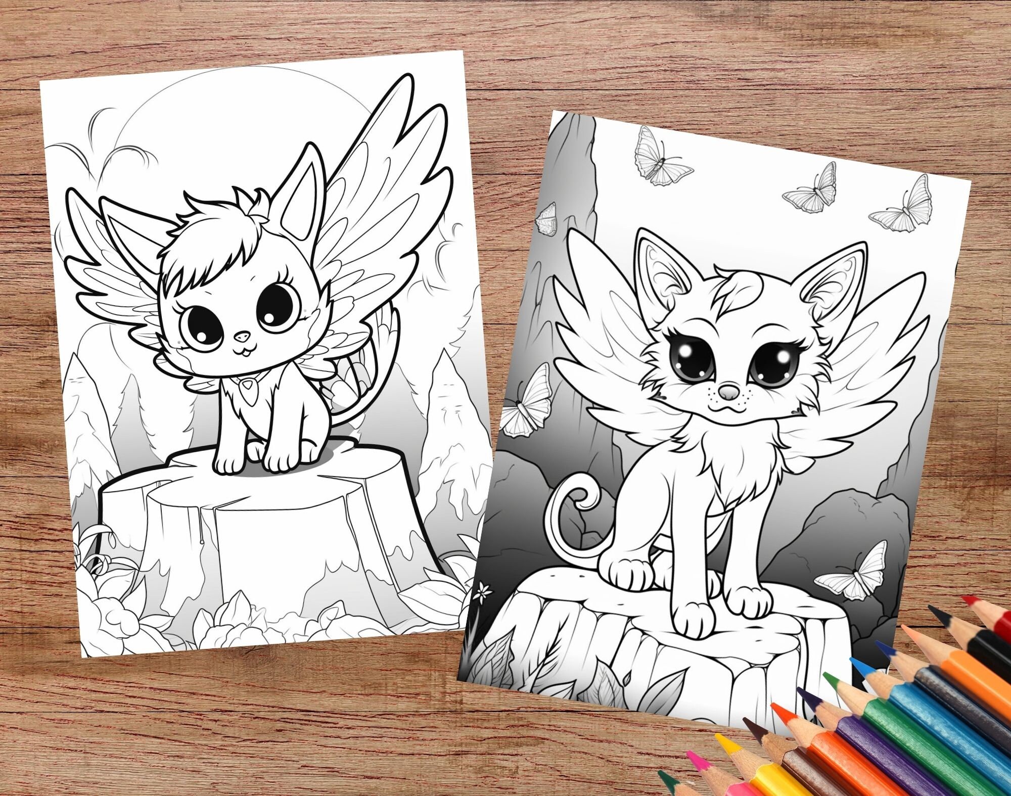 24 Cute Fairy Kitten Coloring Pages, Kids Coloring Book, Instant PDF ...