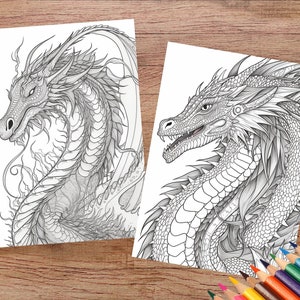 Majestic Dragons Coloring Book, 24 Coloring Pages, Printable PDF