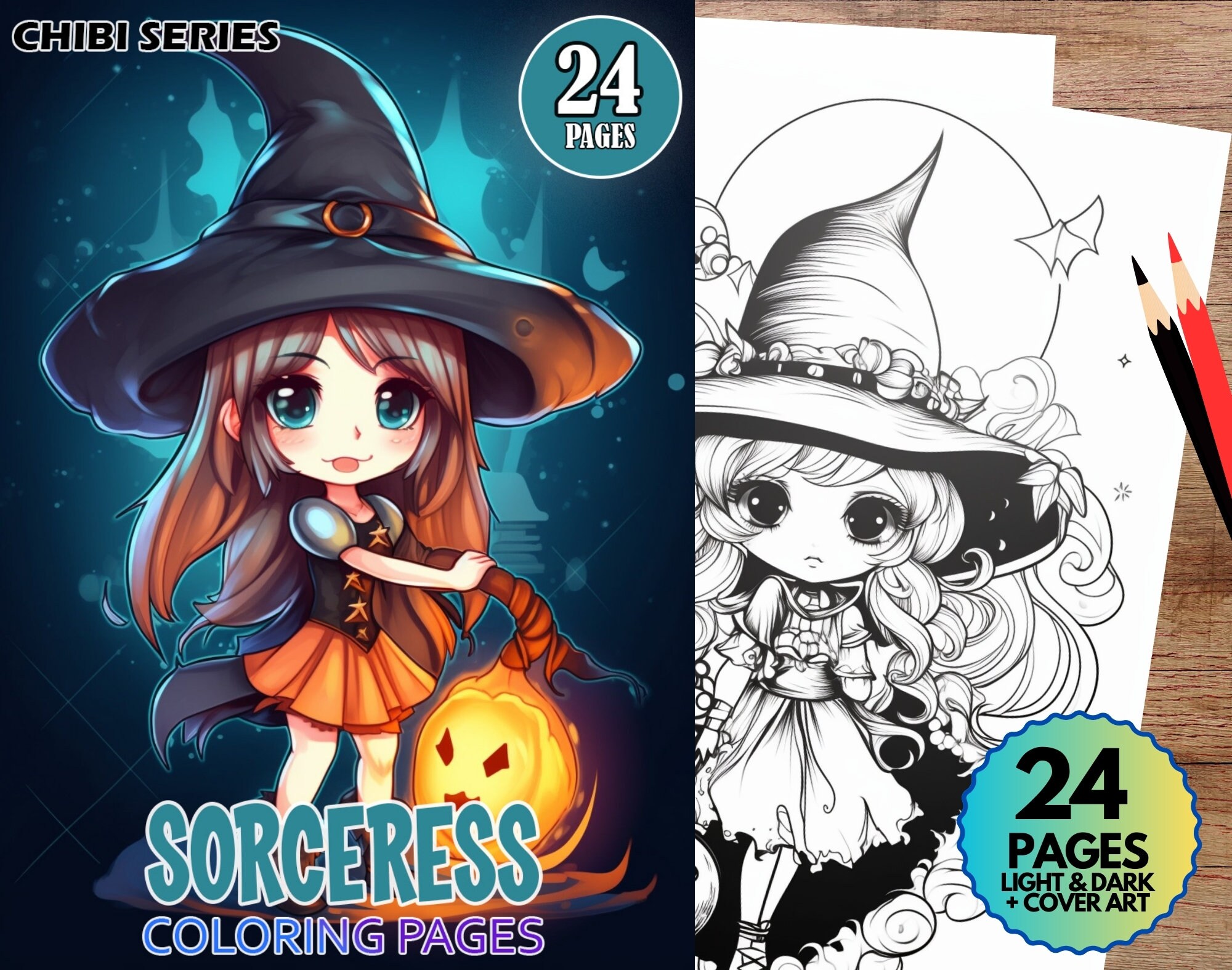 Fantasy Sorceress Coloring Pages 24 Pack Chibi Style Adult - Etsy