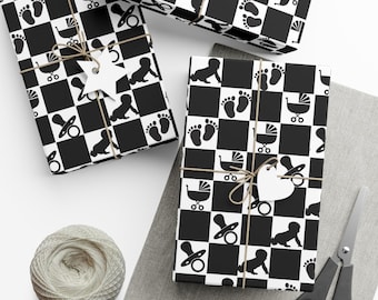 Gender Neutral Black & White New Baby Themed Gift Wrap Papers