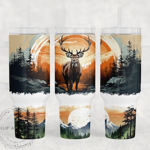 Emballage de gobelet papa 40 oz, conception de sublimation de gobelet étanche 40 oz chasse au cerf, gobelet chasseur mâle PNG pour homme, emballage de verre rustique animaux