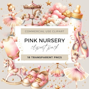 Aquarelle rose des cliparts chambre d'enfant, lunatique ballerine carrousel graphique magique, vintage carrousel poney, chambre d'enfant PNG, clipart baby shower