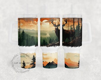 Dad 40oz Tumbler Wrap, Deer Hunting 40 oz Quencher Tumbler Sublimation Design, Male Hunter Tumbler PNG for Men, Animals Rustic Tumbler Wrap