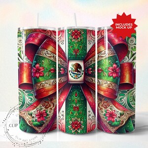 Latino Sublimation Tumbler Design, Mexican Flag Coquette Bow 20oz Tumbler Wrap PNG, Mexican Flag Art Latino PNG, Skinny Tumbler Download