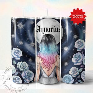 Gobelet du zodiaque Verseau Wrap design céleste, astrologie 20 oz verres droits skinny Sublimation Design, téléchargement numérique PNG