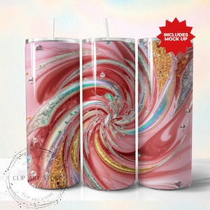 Rainbow Tumbler Wrap, Marble Neon Colors and Gold Glitter, 20oz Tumbler Sublimation Design PNG, Alcohol Ink Tumbler PNG File
