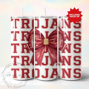 Trojaanse paarden schoolteam mascotte strik beker wrap, rood team voetbal, juichen, schoolgeest, speldag, sport moeder sublimatie ontwerp, 20oz mager