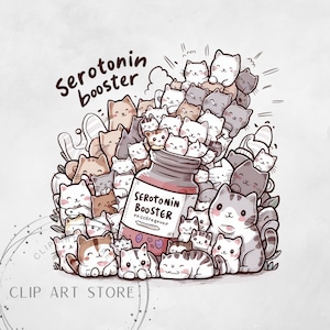 Serotonine booster kat png-bestand, kattenmoeder grafische tshirt png-bestand, kattenliefhebber sublimatieontwerp, Happy Pills shirt digitaal ontwerp