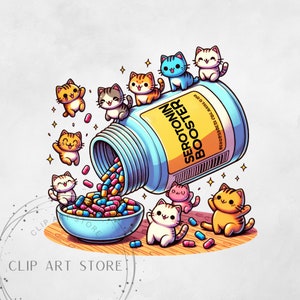 Fichier PNG chat booster de sérotonine, fichier PNG de Tshirt graphique maman chat, conception de sublimation d’amant de chat, conception numérique de chemise de pilules heureuses